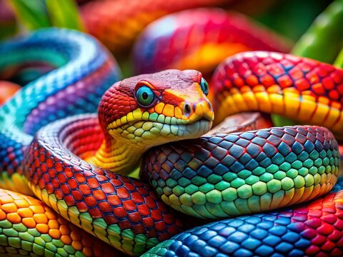 Vibrant Colorful Snakes in Natural Habitat Displaying Their Beauty and Unique Patterns in Nature