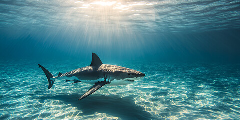 Fototapeta premium Shark Swimming Under Sunlit Water