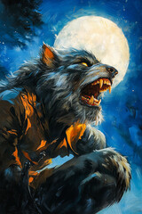 Vintage Werewolf Comic Cover.  Generated image.  A digital illustration of a vintage comic book cover featuring a werewolf in the wild.