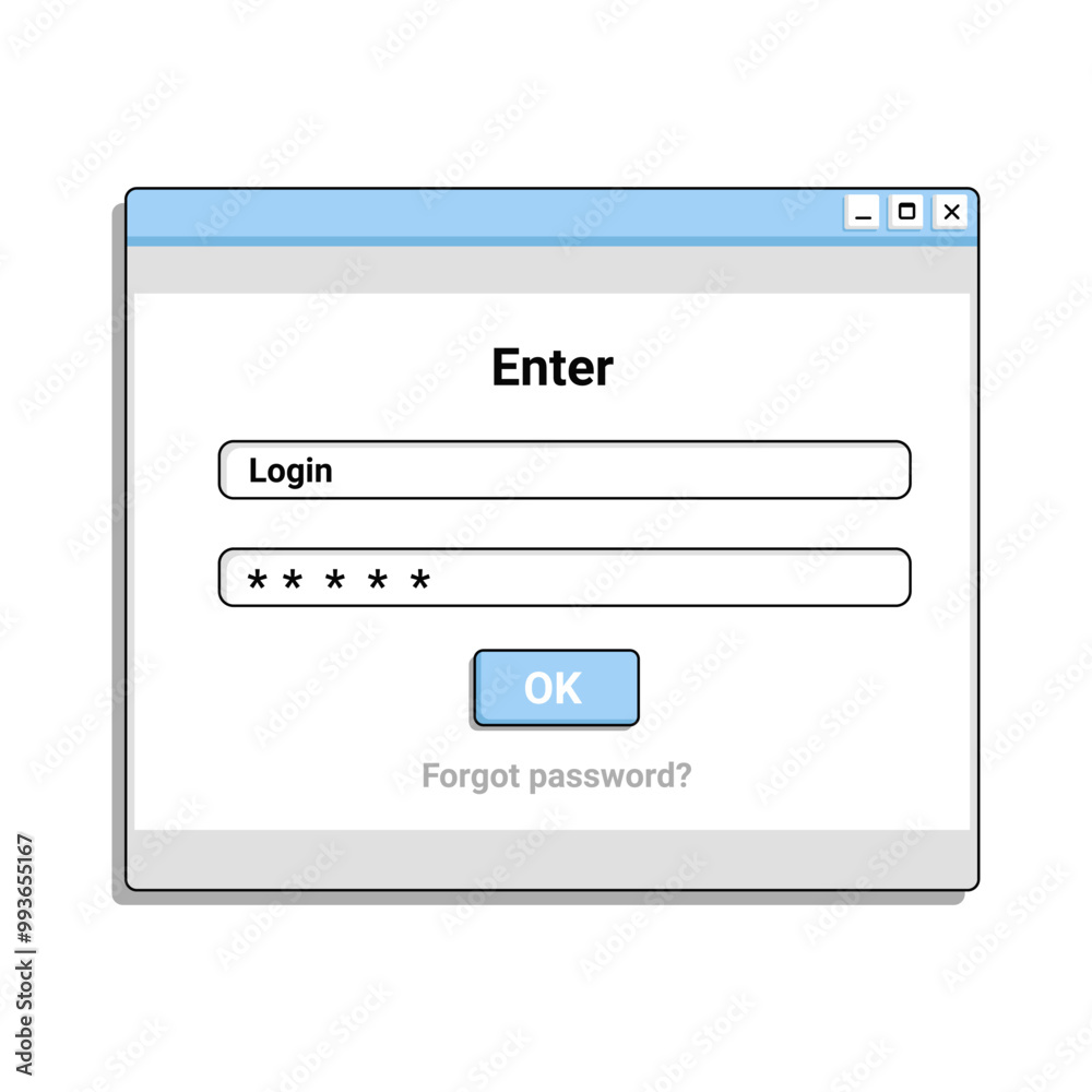 Poster old authorization window for website. digital registration panel on screen. log in interface.