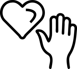 Obraz premium simple heart and a thoughtful person raising their hand, icon outline