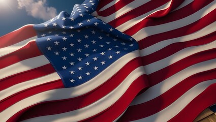 Obraz premium American wave flag with fireworks in vibrant neon tones. Generative Ai