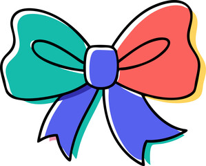 black ribbon bow isolated on white, icon doodle offset fill
