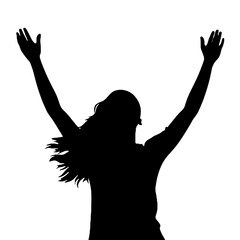 Woman with Hands Raised Silhouette Vector Illustration Transparent Background