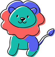 Naklejka premium lion mascot, kawaii, icon doodle offset fill