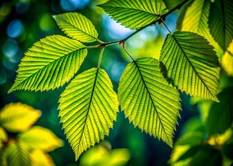 Vibrant Elm Leaves Captured in Nature, Showcasing Their Unique Shape and Rich Green Coloration