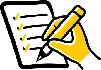 icon checklist or icon of a hand writing with a pen, icon doodle fill