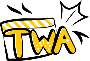 logo with name twa it ahould be fun and movie things, icon doodle fill