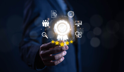 quality control concept. service best certification industrial, service system business certificate...