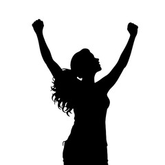 Female Celebration Silhouette – Vector Illustration of Woman with Arms Raised