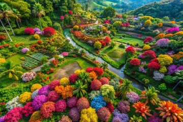 Fototapeta premium Vibrant Floral Paradise Gardens Full of Colorful Blooms and Lush Greenery in Natural Serenity