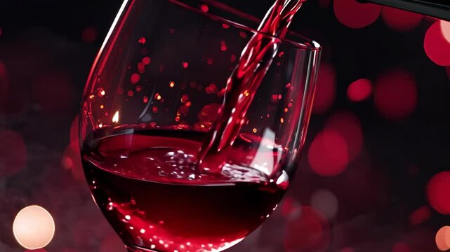 Red wine pouring into wineglass closeup 