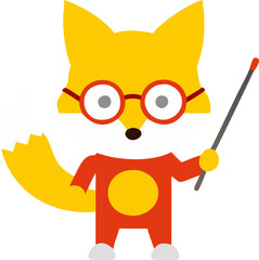 cute little fox with a pointer and glasses, icon colored shapes