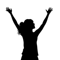 Excited Female with Arms Raised Silhouette – Vector Art for Victory and Happiness