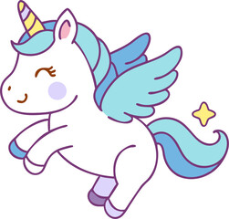 cute and flying unicorn, icon colored outline