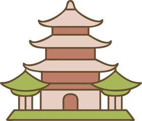 Fototapeta premium taiwanese temple, icon colored outline