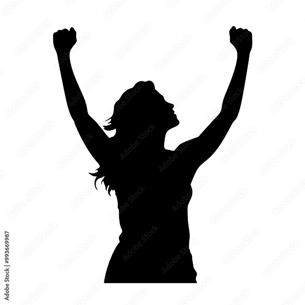 Wall mural victorious female with arms raised silhouette – vector illustration for empowerment