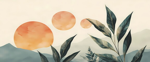 Leaf patterns and a soft earthy color palette background