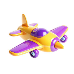 A vibrant toy airplane featuring bold yellow and purple colors, designed for imaginative play, emphasizing creativity and fun for children.