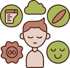 Fototapeta premium a set of minimalistic, flat design icons representing common activities such as thinking, crying,