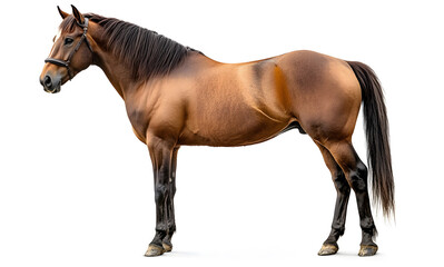 Obraz premium Elegant Brown Horse - Full Body Portrait of a Standing Horse on White Background design