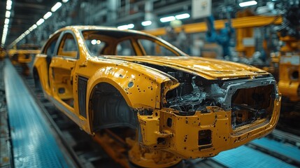 Fototapeta premium Unpainted Car Body on the Assembly Line