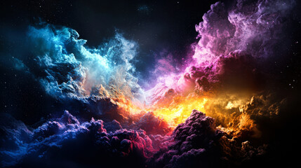 vibrant cosmic scene featuring swirling clouds of colorful gases and stars, evoking sense of wonder and exploration in vast universe