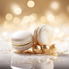 Fototapeta premium White and gold colored luxury elegantly sweets at Christmas with cozy blur background 