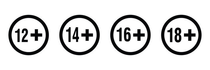 Age ratings icon set in trendy flat style. Age restriction symbol for your web site design, logo, app, UI Vector EPS 10.