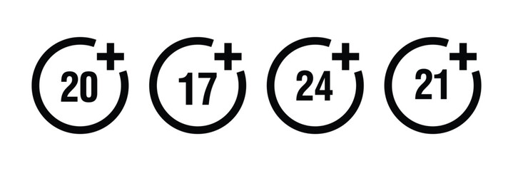 Age ratings icon set in trendy flat style. Age restriction symbol for your web site design, logo, app, UI Vector EPS 10.