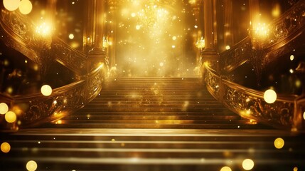 Obraz premium A grand staircase illuminated by golden light, creating a magical atmosphere.