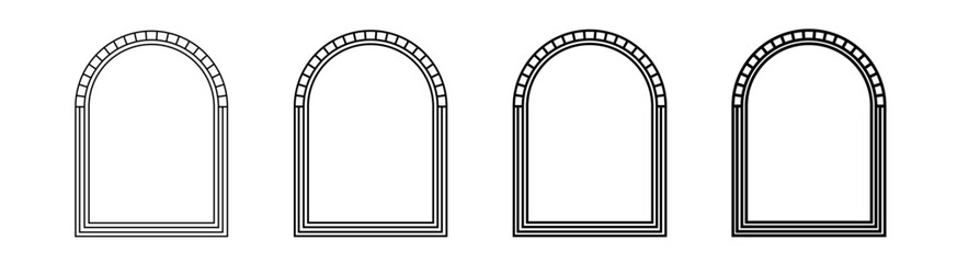 Outline of arches for decoration. Black isolated frame with bricks for interior.