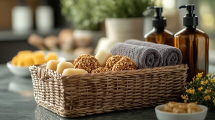 Spa Basket with Towels and Soap