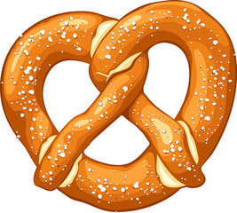 Classic salted pretzel with white salt crystals isolated on a white background perfect for culinary illustrations or snack-themed designs. Hand drawn vector.