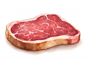 Vector illustration with watercolor food. Watercolor picture of a painting technique. Raw beef steak.
