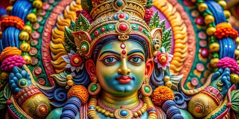 Fototapeta premium Vibrant Hindu Deity Sculpture with Intricate Details and Rich Colors Representing Spiritual Beliefs