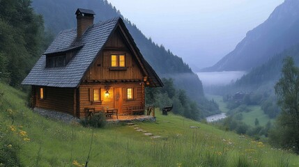 Obraz premium Cozy Cabin in the Mountains