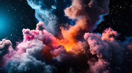 vibrant cosmic scene filled with colorful clouds and stars, evoking sense of wonder and exploration in vast universe