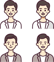 a simple face icons set of a young man in a casual suit, icon
