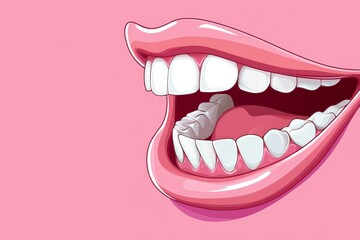 Cartoon mouth with crooked teeth illustrated in a vibrant vector style against a flat color background