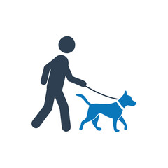 Service Dog Icon, Person walking a dog on a leash icon, Dog on a leash icon