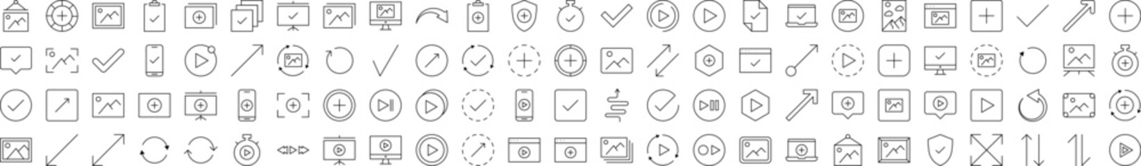 Arrows, Checkmark, Plus, Picture Line Icon Collection. Editable Stroke. Perfect for Infographics, Articles, Books, Flyers, Banners