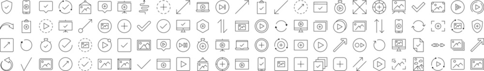 Arrows, Checkmark, Plus, Picture Related Image Collection. Editable Stroke. Perfect for Infographics, Articles, Books, Flyers, Banners