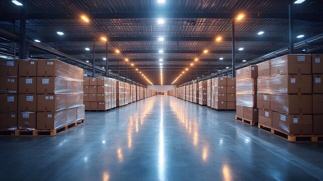 Distribution center handling freight logistics and managing parcel shipments