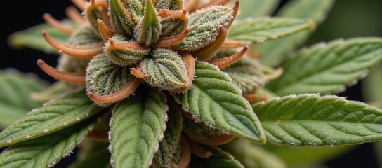 Obraz premium Close-up view of flowering medicinal cannabis buds showcasing various strains