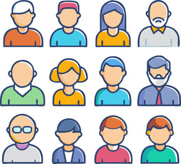 icon set material of people of various ages, icon