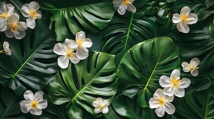 Stunning Monstera Leaves and Floral Background for