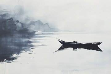 A small boat moored at the seaside, home painting, oil painting