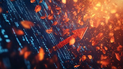 Fototapeta premium Cascading Orange Leaves Against a Stock Market Digital Background. AI generated illustration