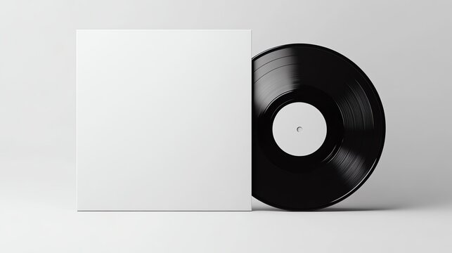 A vinyl record mock up, plain, blank, white sleeve on a white backdrop, white inner label, vinyl design concept